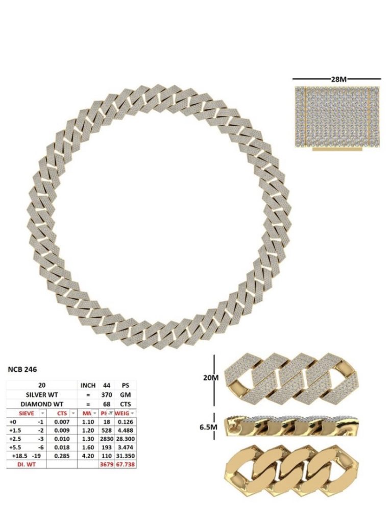 20mm Square 4 Row Diamond Setting Fully Iced Out Cuban Chain 