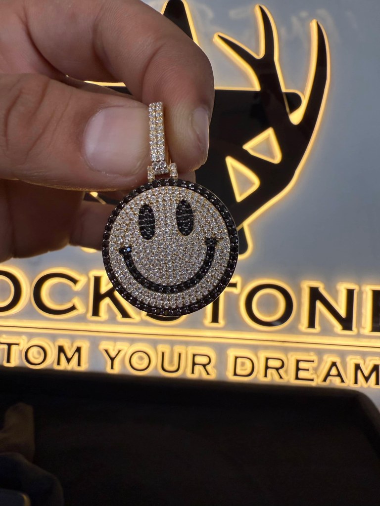 33mm Smiley Emoji Pendant With White And Black Diamonds