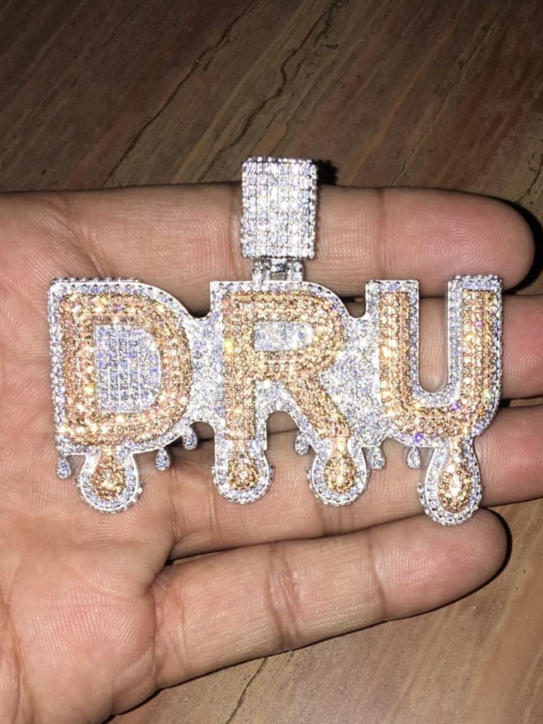 DRU 2 Layer Bubble Letter Pendant In Two Tone