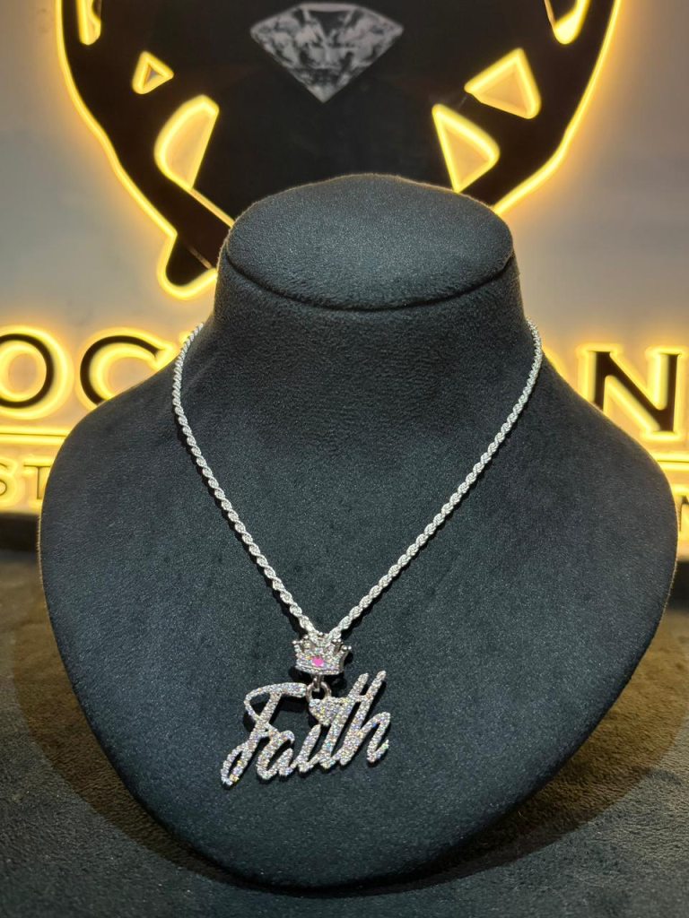 Designer Faith Cursive Letter Pendant For Her , Luxury Cursive Pendant .