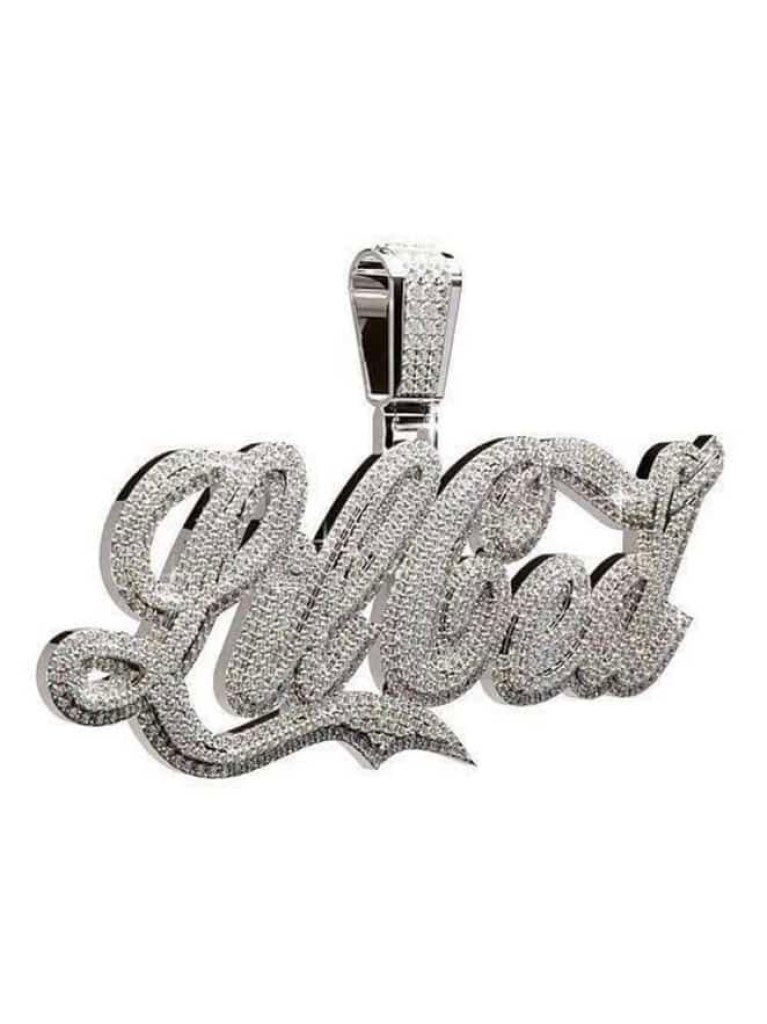 Lil God Cursive Letter Pendant , 2 Layer Hip Hop Diamond Pendant 