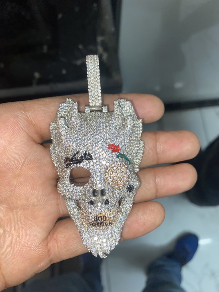 Skull Diamond Pendant , 3D Skull Pendant , Hip Hip Skull Pendant