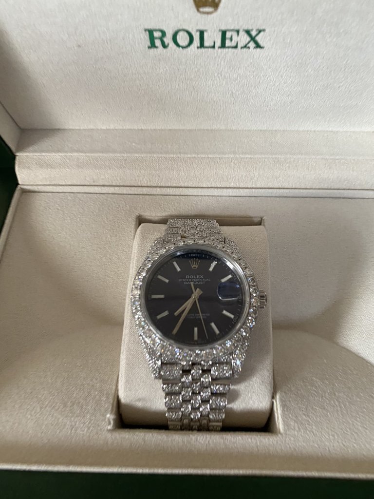 Stainless Steel Moissanite Diamond Blue Face Premium Watch