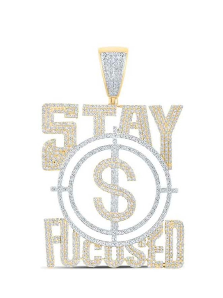 Stay Focused Hip Hop Diamond Pendant , 1.6 Inch Long Stay Focused Letter Pendant