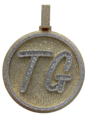 1.8 Inch TG Baguette Letter In Circle Shaped Round Diamond Pendant