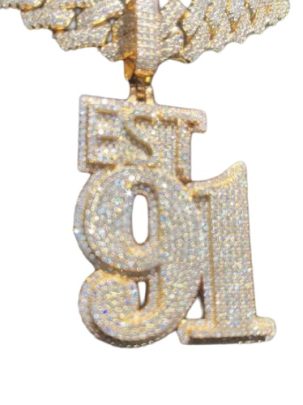 2Inch EST 91 Round Diamond Hip Hop Pendant , Rap Star , Celebrity Jewelry