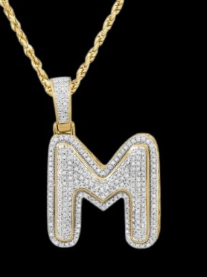 Custom M Diamond Pendant , 1.2 Inch M 