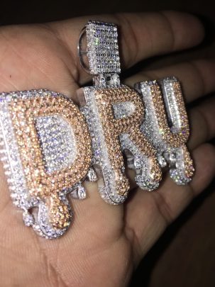 DRU 2 Layer Bubble Letter Pendant In Two Tone 1