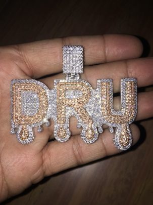 DRU 2 Layer Bubble Letter Pendant In Two Tone 3