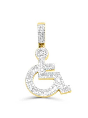 Handicap Pendant , Wheelchair Sign Pendant , 1.5 Inch Baguette Diamond Pendant