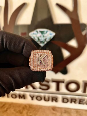 Hip Hop K Letter With Baguettes Diamond Ring 0