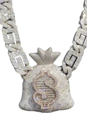 Money Bag Hip Hop Diamond Pendant , 1.8Inch Dollar Sign Money Bag Pendant 